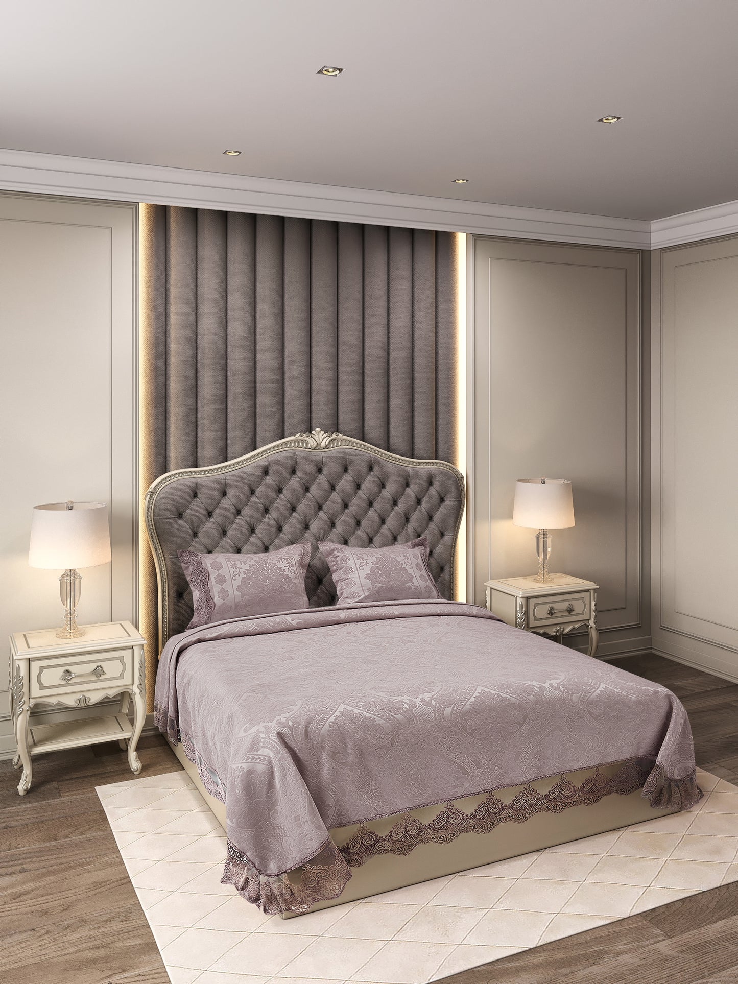 KC Home Vendy Çift Kişilik Fransız Dantelli Şönil Yatak Örtüsü 260x260