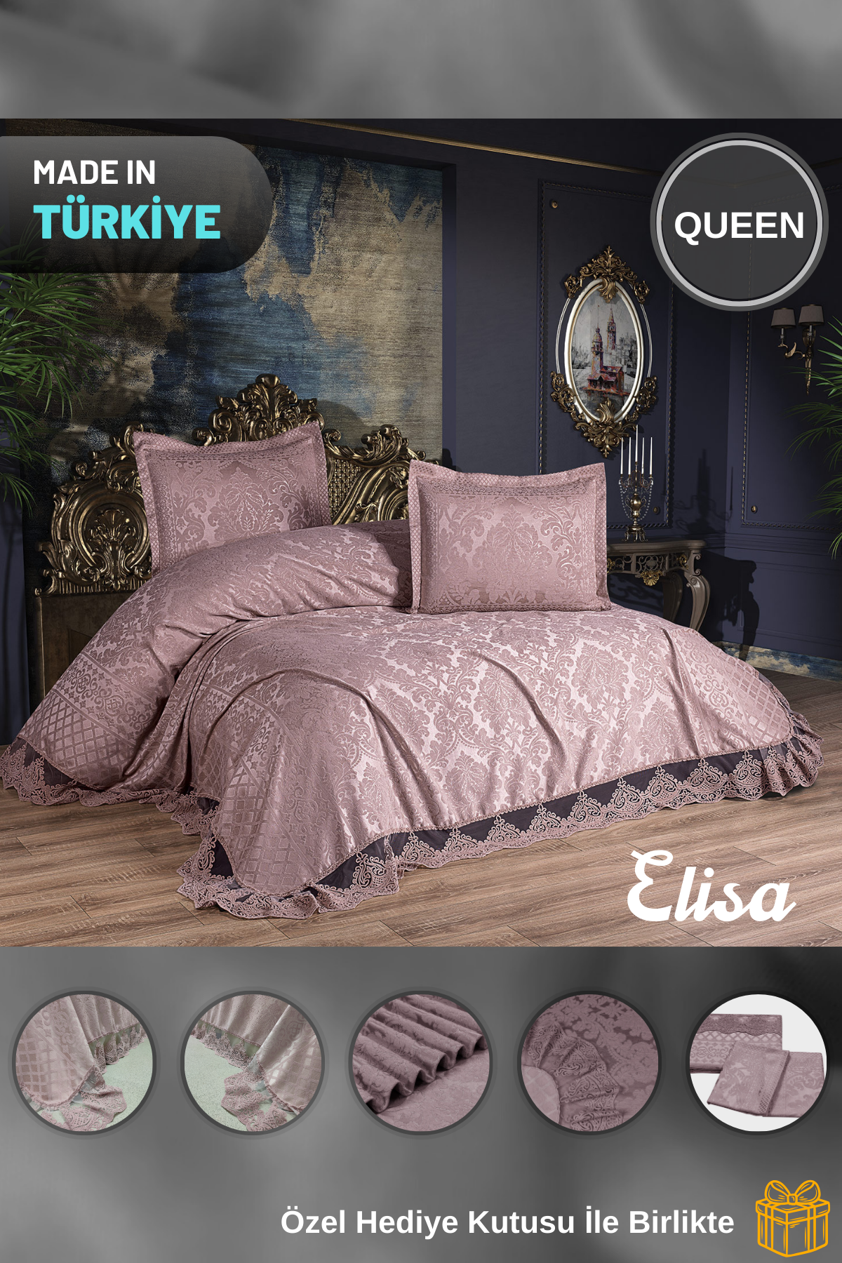 KC Home Elisa Çift Kişilik Fransız Dantelli Şönil Yatak Örtüsü 260x260