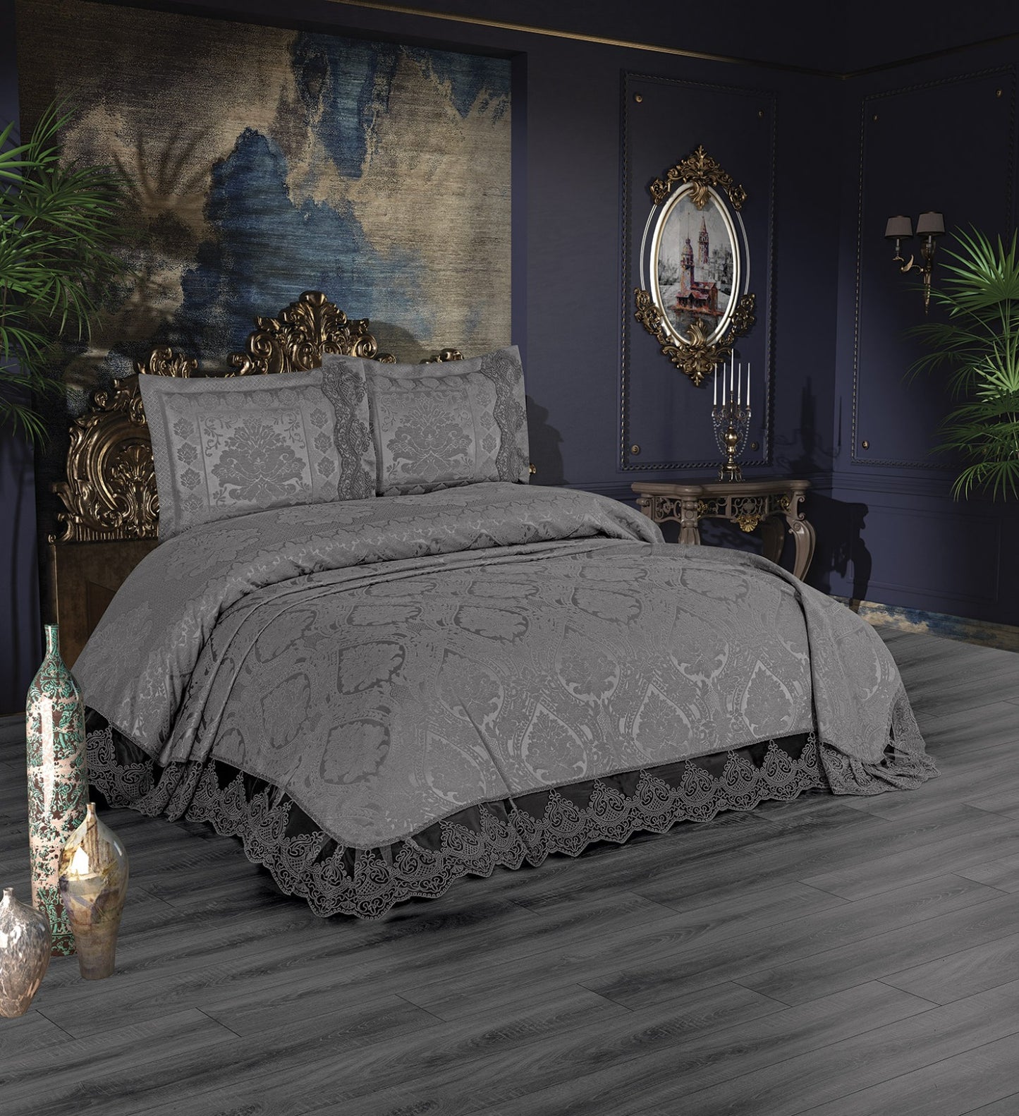 KC Home Vendy Çift Kişilik Fransız Dantelli Şönil Yatak Örtüsü 260x260
