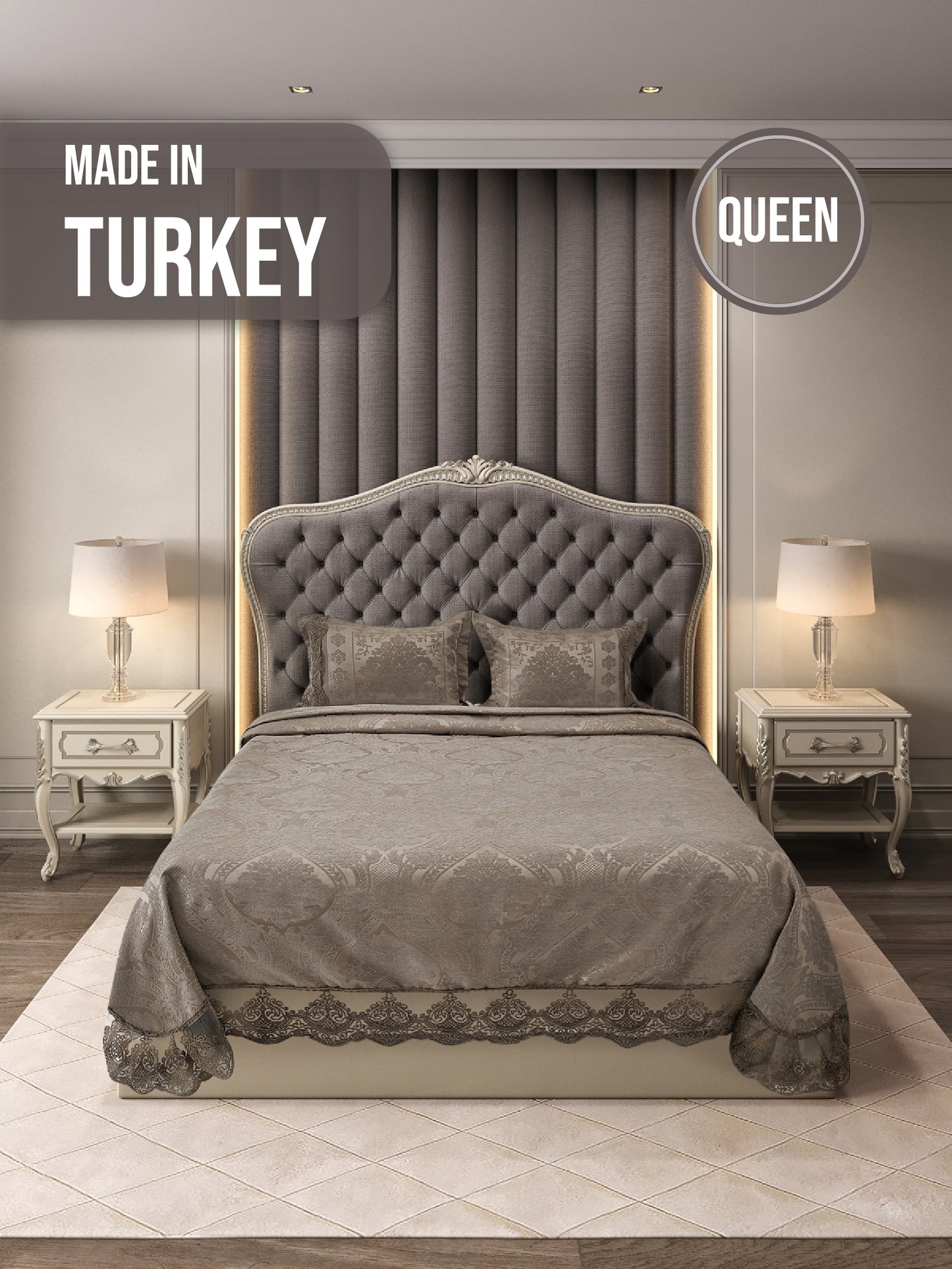 KC Home Vendy Çift Kişilik Fransız Dantelli Şönil Yatak Örtüsü 260x260