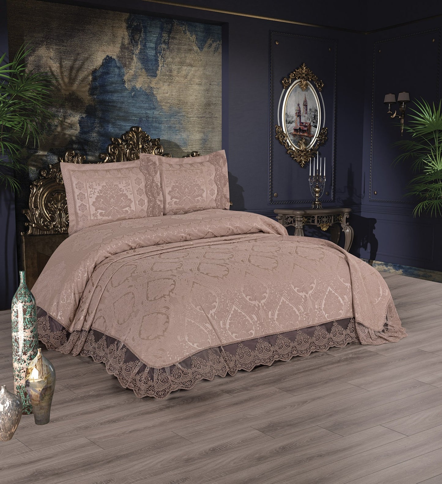 KC Home Vendy Çift Kişilik Fransız Dantelli Şönil Yatak Örtüsü 260x260