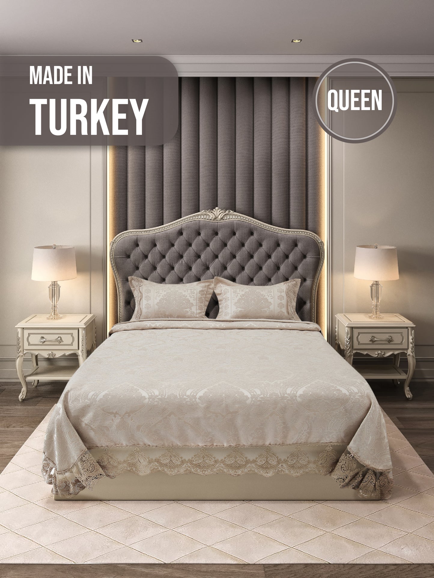 KC Home Vendy Çift Kişilik Fransız Dantelli Şönil Yatak Örtüsü 260x260