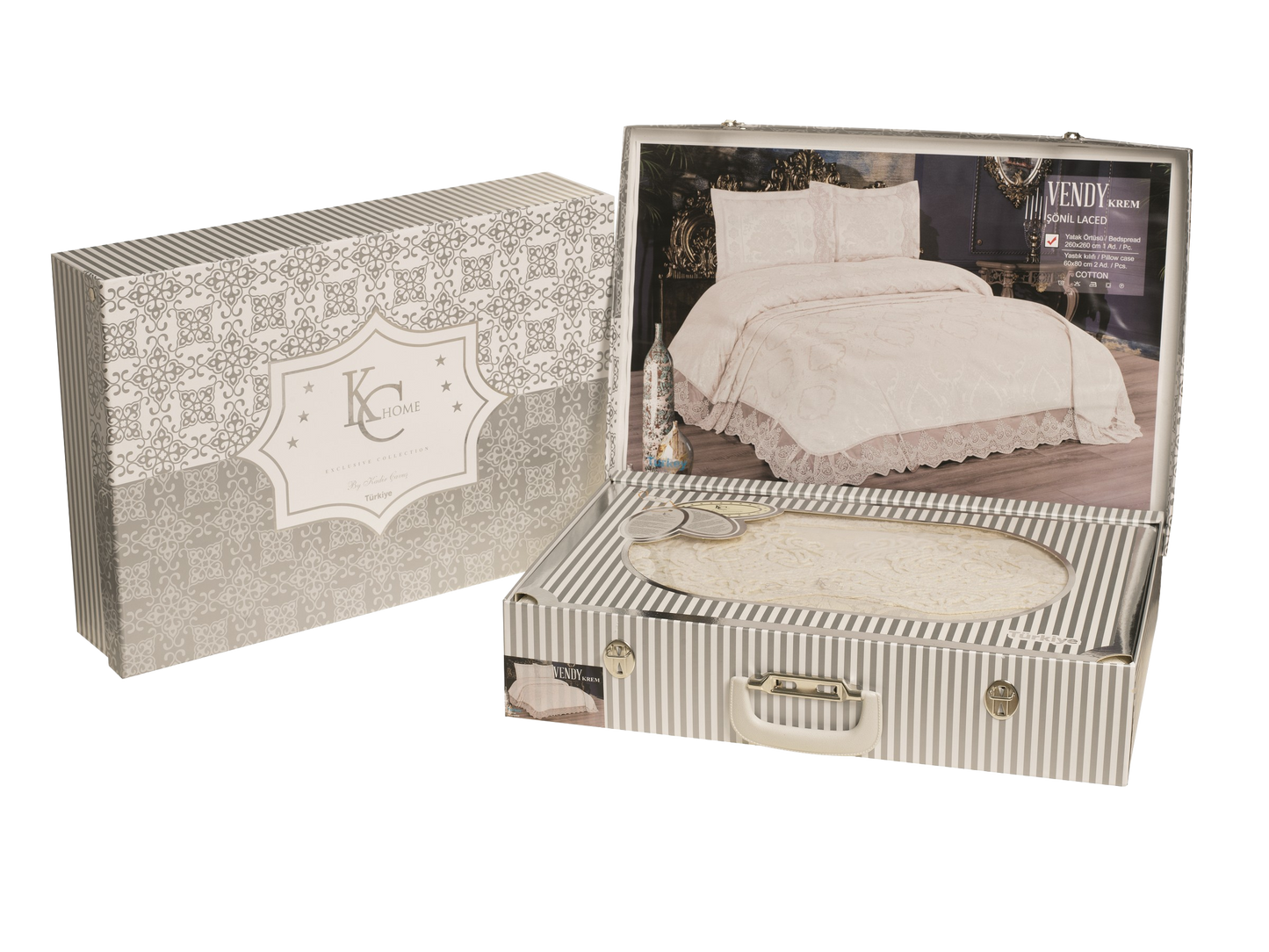 KC Home Vendy Çift Kişilik Fransız Dantelli Şönil Yatak Örtüsü 260x260