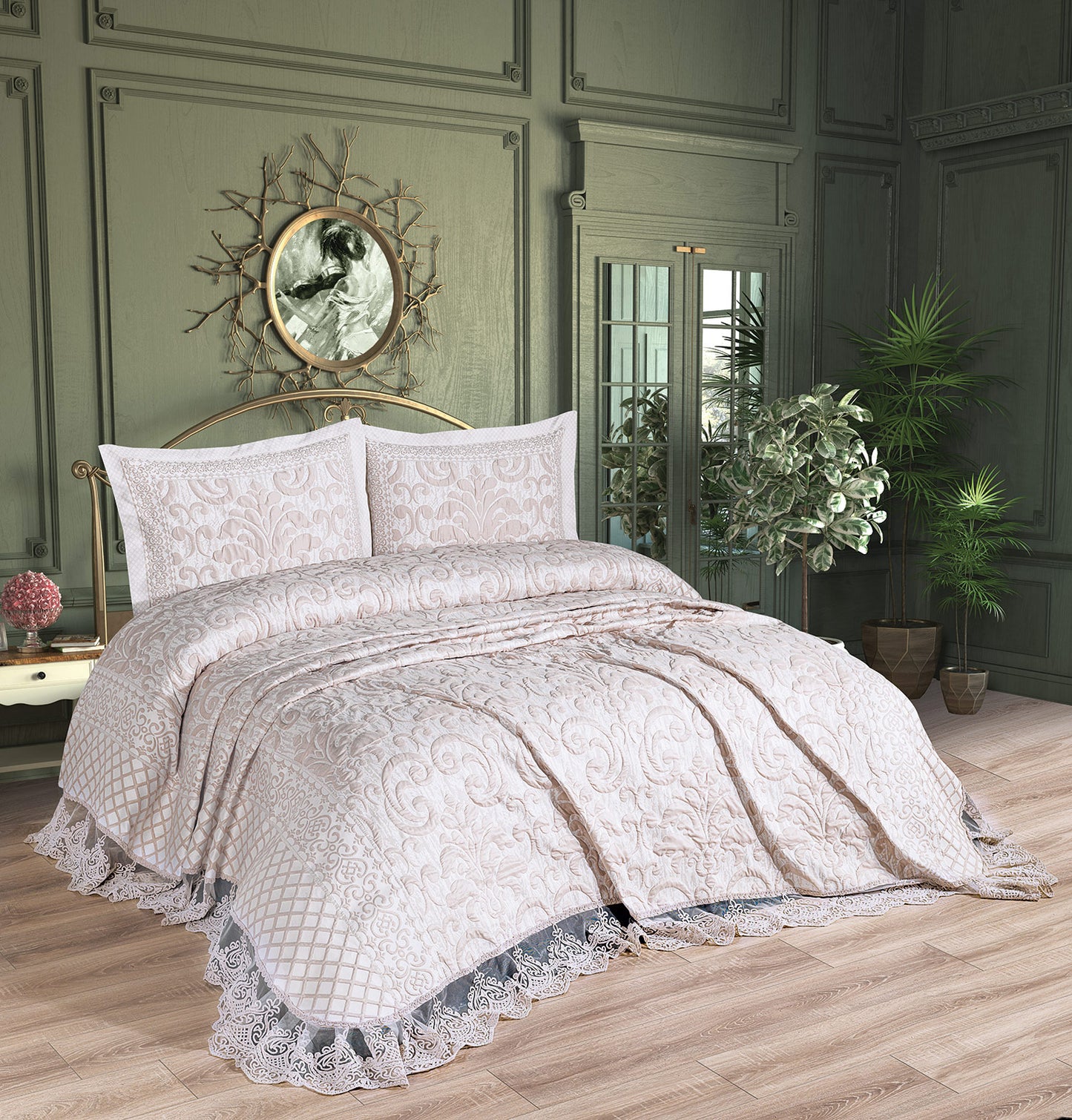 KC Home Kamila Двойное покрывало из синели с французским кружевом 260x260