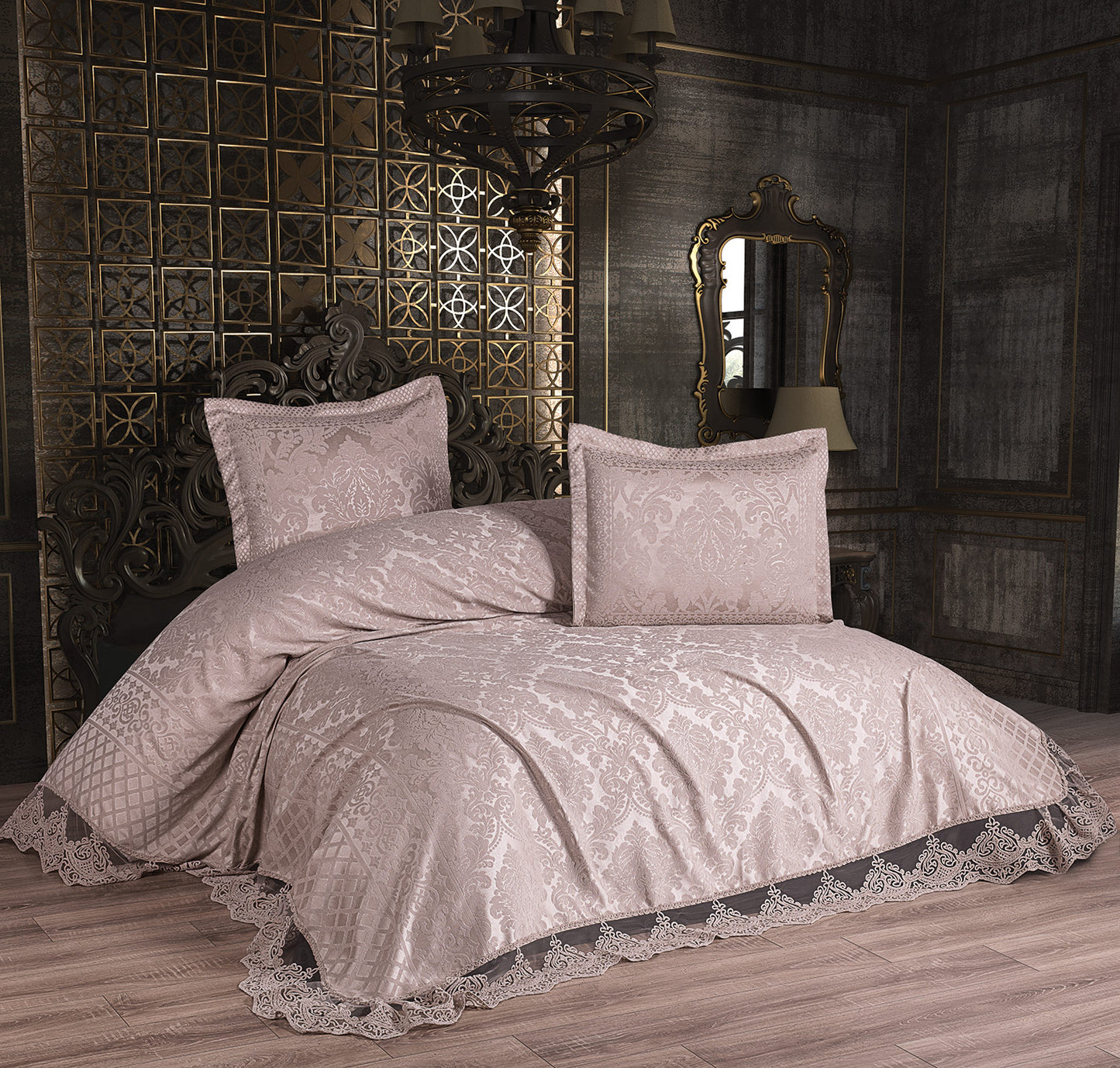 KC Home Elisa Двойное покрывало из синели с французским кружевом 260x260