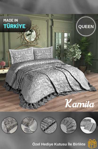 Kamila Çift Kişilik Fransız Dantelli Şönil Yatak Örtüsü 260x260