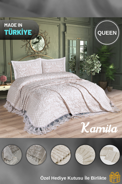 Kamila Çift Kişilik Fransız Dantelli Şönil Yatak Örtüsü 260x260