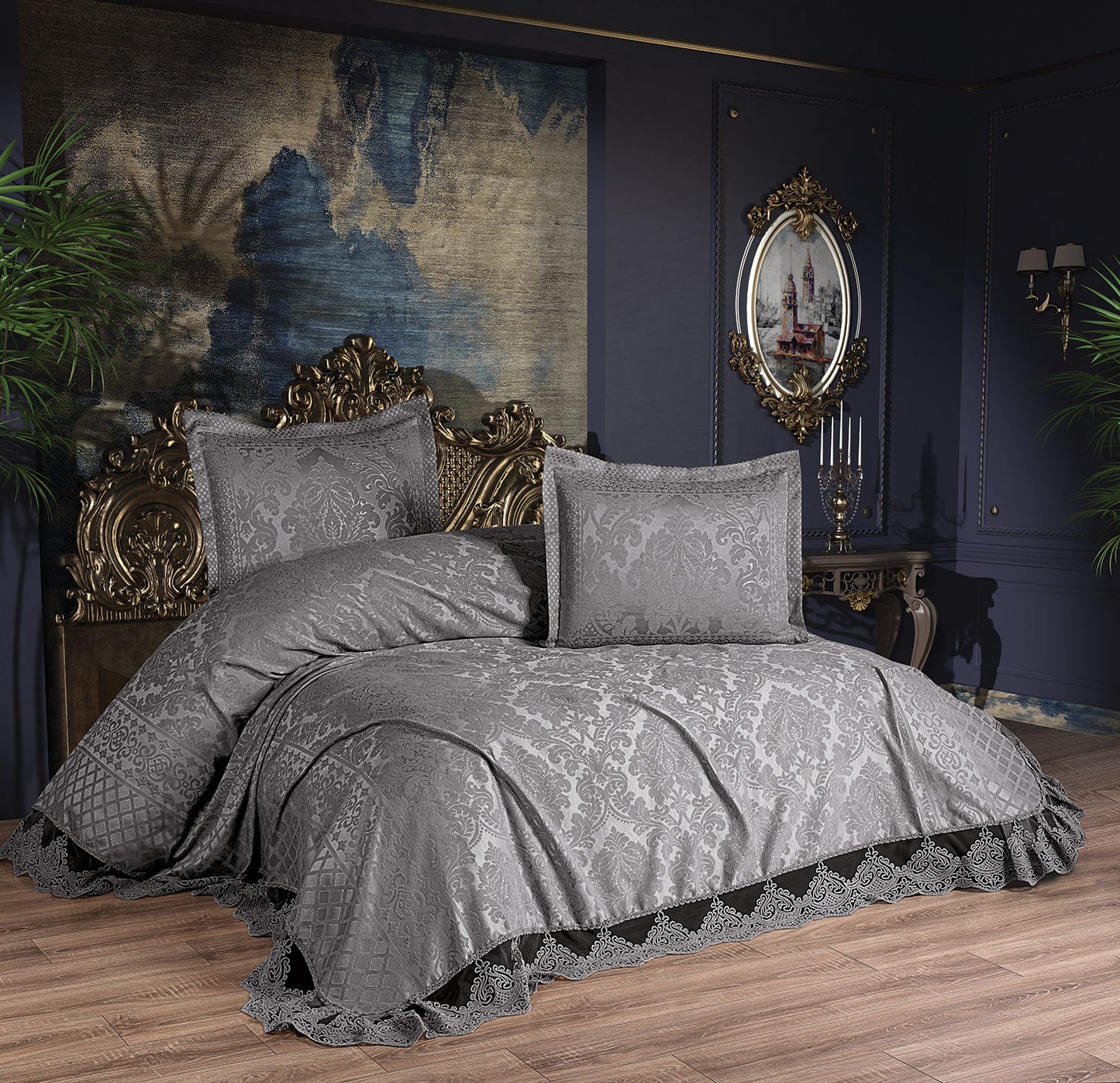 KC Home Elisa Двойное покрывало из синели с французским кружевом 260x260