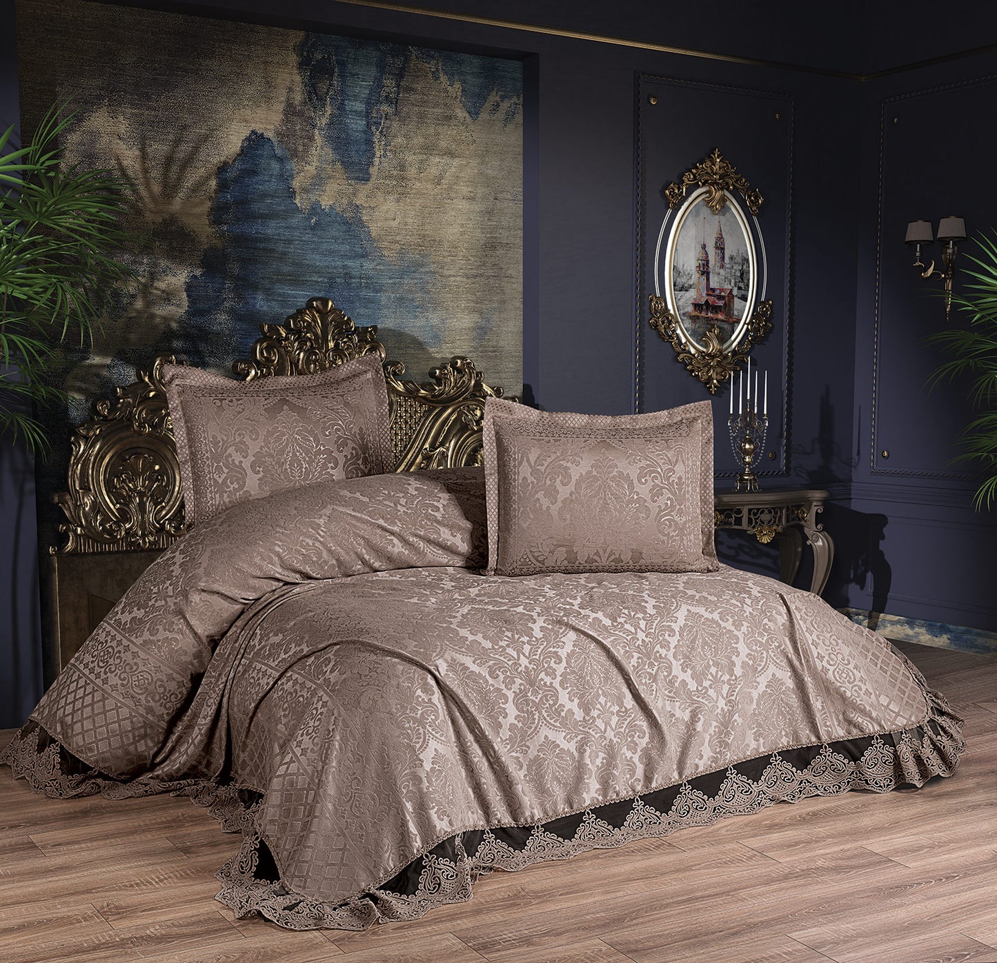 KC Home Elisa Двойное покрывало из синели с французским кружевом 260x260