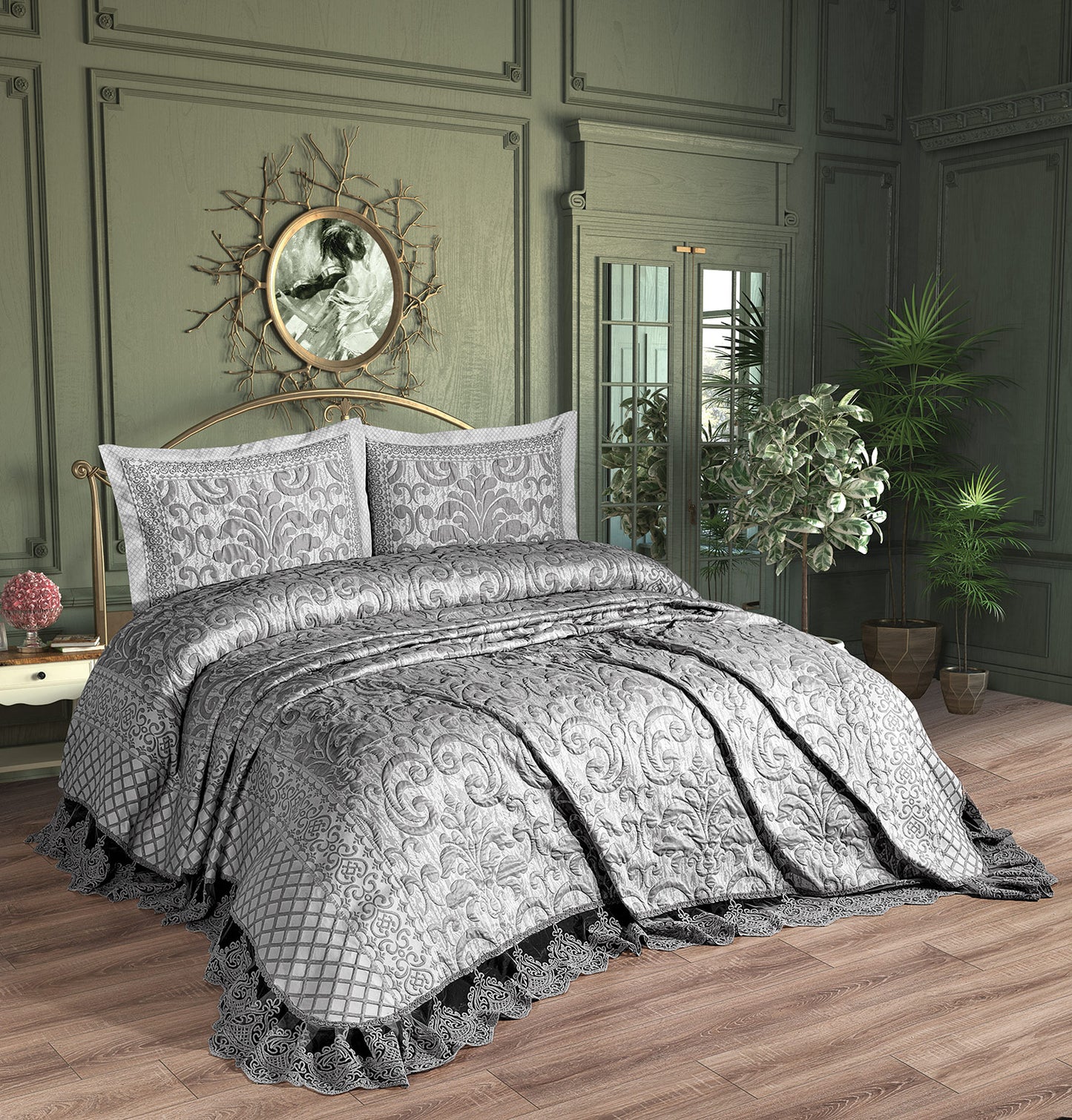 KC Home Kamila Двойное покрывало из синели с французским кружевом 260x260