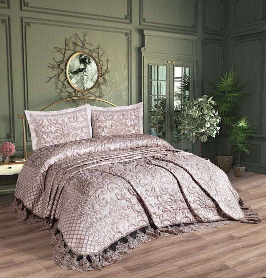 KC Home Kamila Çift Kişilik Fransız Dantelli Şönil Yatak Örtüsü 260x260