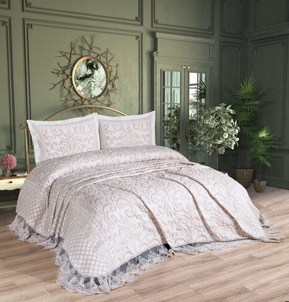 KC Home Kamila Двойное покрывало из синели с французским кружевом 260x260